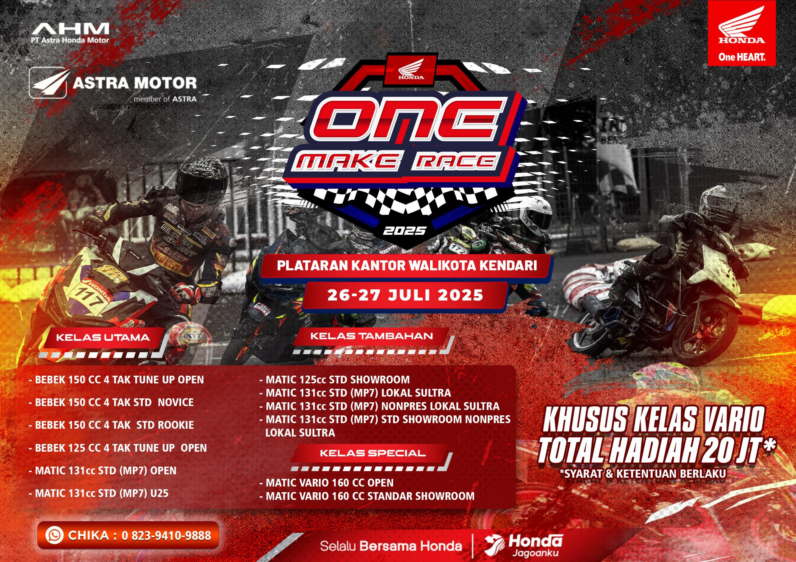 Honda One Make Race Siap Guncang Kendari, Hadiah hingga Rp20 Juta